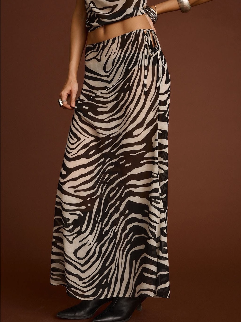 New York & Company Tan and Black Zebra Print Midi Skirt